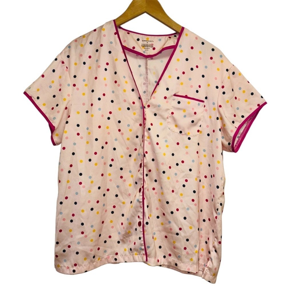 summersalt Pink Polka Dot Short Pajama Set with Multicolor Dots - Picture 2 of 14